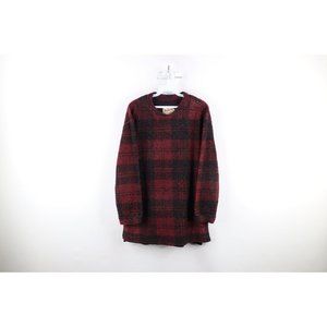 Vintage 90s Woolrich Womens Medium Distressed Deep Pile Fleece Sweater Plaid USA